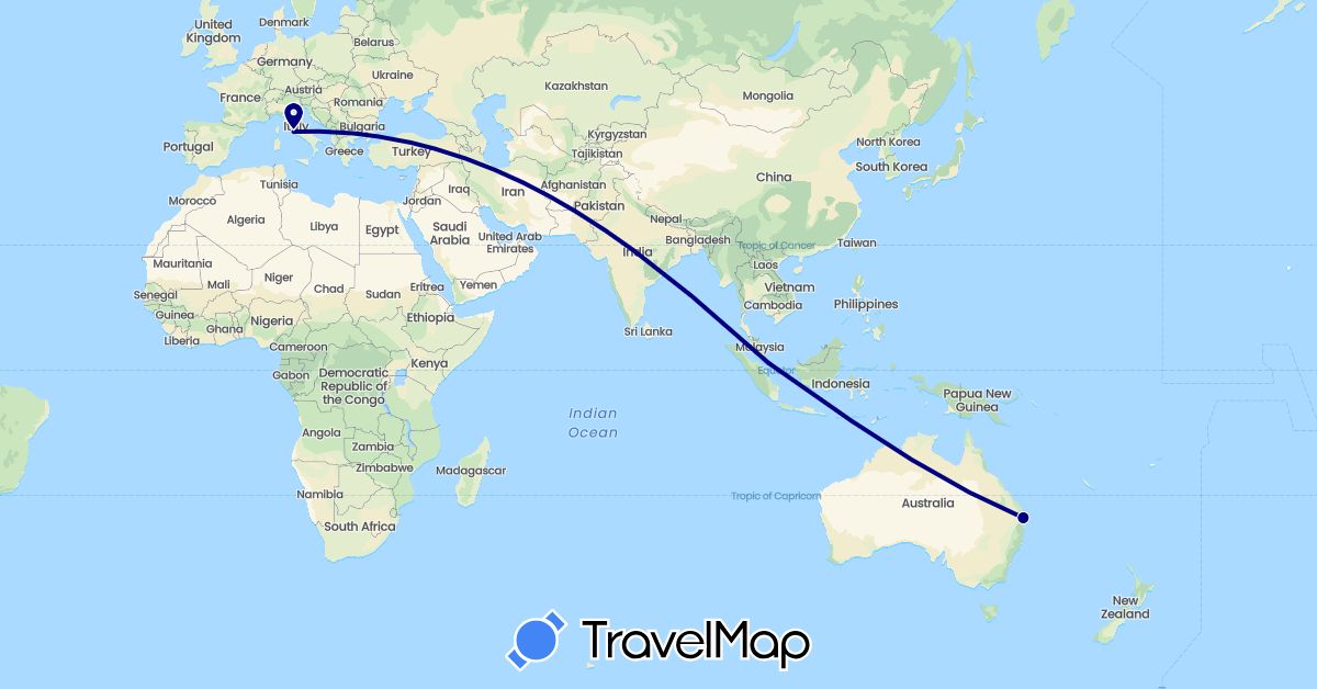 TravelMap itinerary: driving in Australia, Italy, Singapore (Asia, Europe, Oceania)